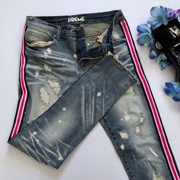 Preme NWOT Distressed Medium Wash Skinny Jeans Men 32 - Picture 5 of 9